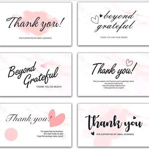 Qty40 Thank You or Beyond Grateful Cards with Pink Accents